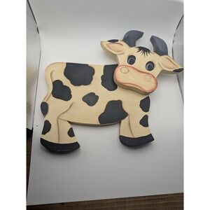 Hand-painted Wooden Cow Wall‎ Decor Farmhouse Country Rustic Art 14.5x12"
